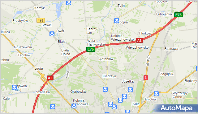 mapa Antoniów gmina Mykanów, Antoniów gmina Mykanów na mapie Targeo