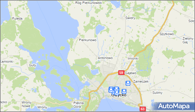 mapa Antonowo gmina Giżycko, Antonowo gmina Giżycko na mapie Targeo