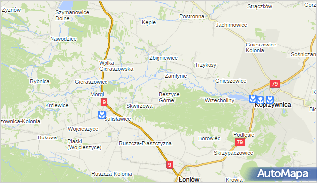 mapa Beszyce Górne, Beszyce Górne na mapie Targeo