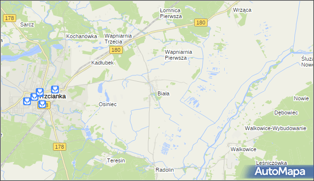 mapa Biała gmina Trzcianka, Biała gmina Trzcianka na mapie Targeo