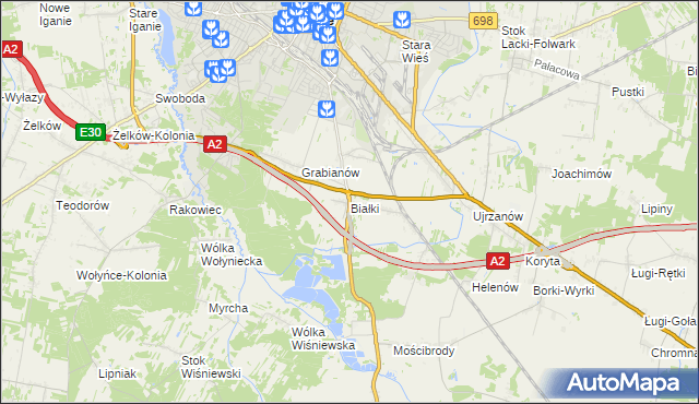 mapa Białki gmina Siedlce, Białki gmina Siedlce na mapie Targeo
