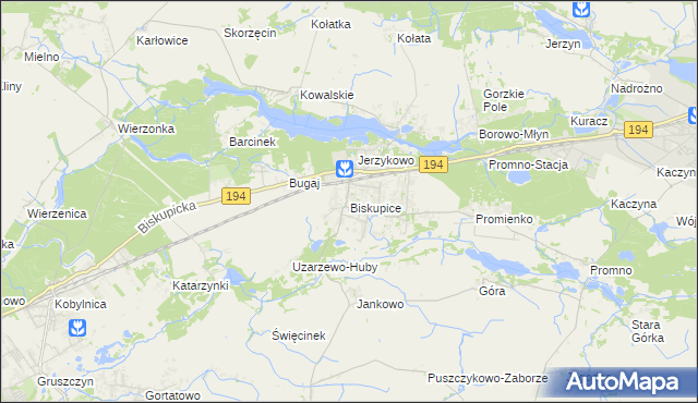 mapa Biskupice gmina Pobiedziska, Biskupice gmina Pobiedziska na mapie Targeo