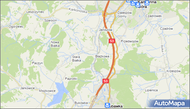 mapa Błażkowa gmina Lubawka, Błażkowa gmina Lubawka na mapie Targeo