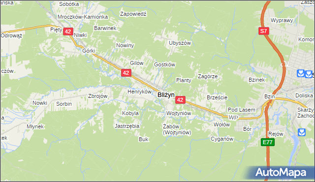 mapa Bliżyn, Bliżyn na mapie Targeo