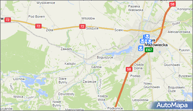 mapa Boguszyce gmina Rawa Mazowiecka, Boguszyce gmina Rawa Mazowiecka na mapie Targeo