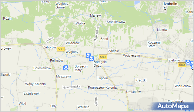 mapa Borzęcin gmina Stare Babice, Borzęcin gmina Stare Babice na mapie Targeo