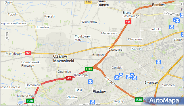 mapa Bronisze gmina Ożarów Mazowiecki, Bronisze gmina Ożarów Mazowiecki na mapie Targeo