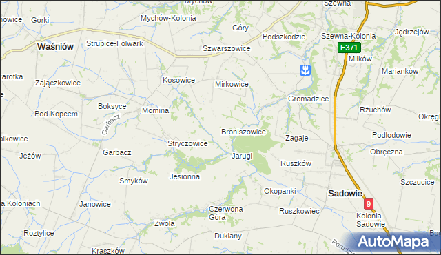 mapa Broniszowice gmina Bodzechów, Broniszowice gmina Bodzechów na mapie Targeo