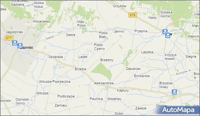 mapa Brzeziny gmina Sanniki, Brzeziny gmina Sanniki na mapie Targeo