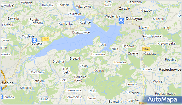 mapa Brzezowa gmina Dobczyce, Brzezowa gmina Dobczyce na mapie Targeo