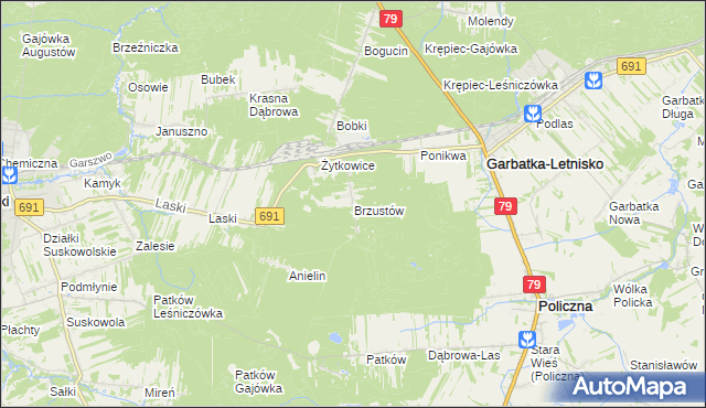 mapa Brzustów gmina Garbatka-Letnisko, Brzustów gmina Garbatka-Letnisko na mapie Targeo