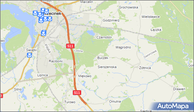 mapa Buczek gmina Szczecinek, Buczek gmina Szczecinek na mapie Targeo