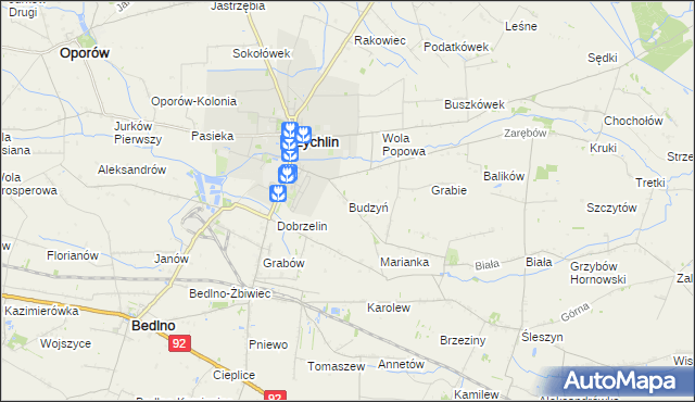 mapa Budzyń gmina Żychlin, Budzyń gmina Żychlin na mapie Targeo