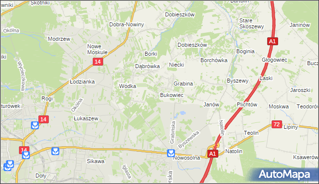mapa Bukowiec gmina Nowosolna, Bukowiec gmina Nowosolna na mapie Targeo