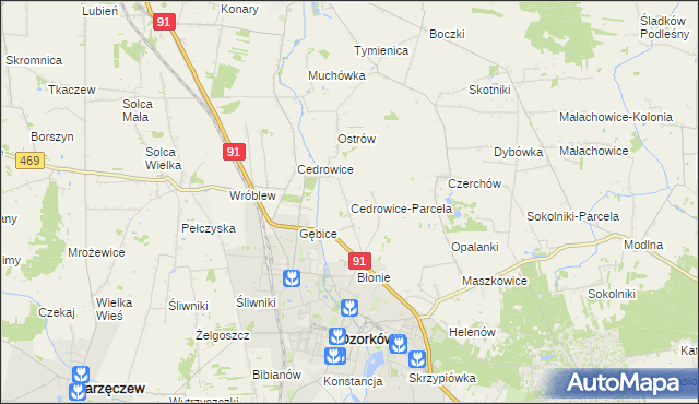 mapa Cedrowice-Parcela, Cedrowice-Parcela na mapie Targeo