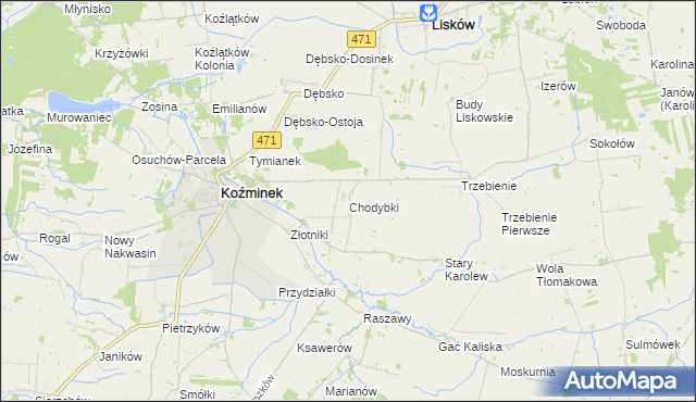 mapa Chodybki, Chodybki na mapie Targeo