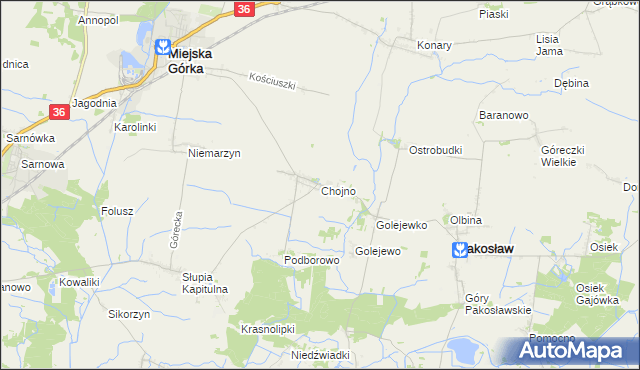 mapa Chojno gmina Pakosław, Chojno gmina Pakosław na mapie Targeo