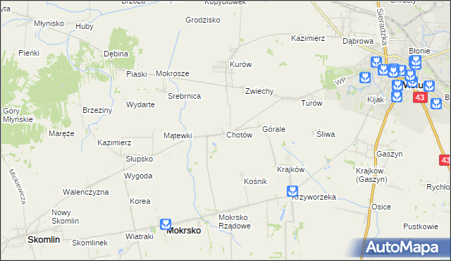 mapa Chotów gmina Mokrsko, Chotów gmina Mokrsko na mapie Targeo