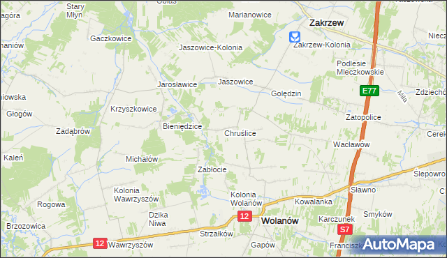 mapa Chruślice, Chruślice na mapie Targeo