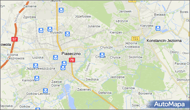 mapa Chylice gmina Piaseczno, Chylice gmina Piaseczno na mapie Targeo