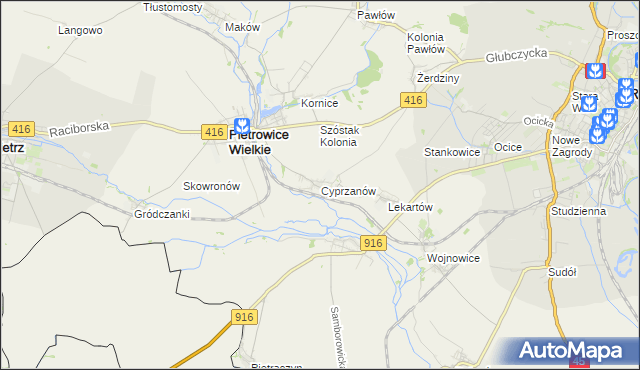 mapa Cyprzanów, Cyprzanów na mapie Targeo