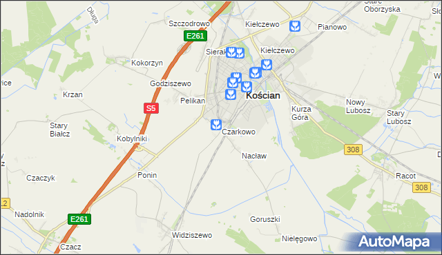 mapa Czarkowo gmina Kościan, Czarkowo gmina Kościan na mapie Targeo