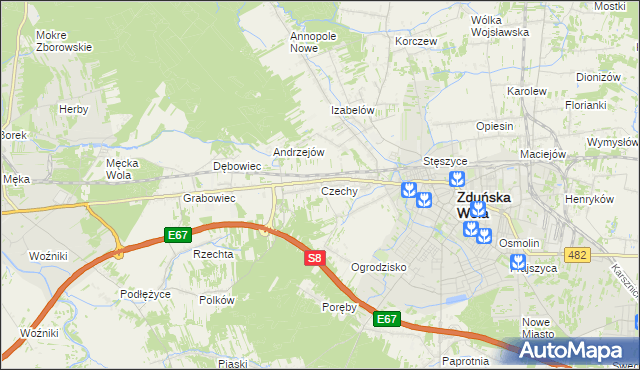 mapa Czechy gmina Zduńska Wola, Czechy gmina Zduńska Wola na mapie Targeo