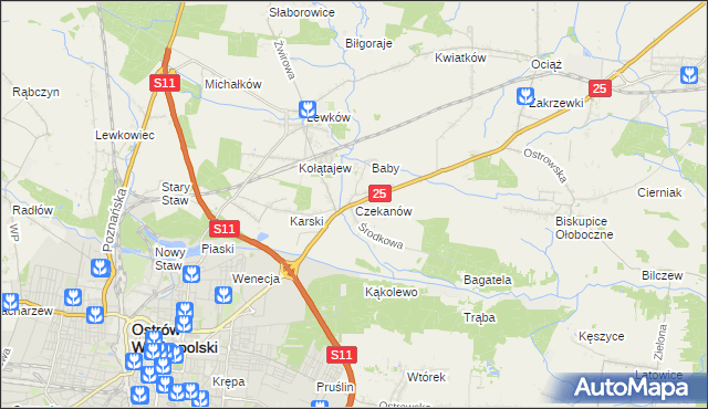 mapa Czekanów gmina Ostrów Wielkopolski, Czekanów gmina Ostrów Wielkopolski na mapie Targeo