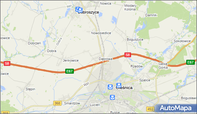 mapa Dąbrowa gmina Oleśnica, Dąbrowa gmina Oleśnica na mapie Targeo