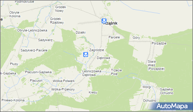 mapa Dąbrowa gmina Rząśnik, Dąbrowa gmina Rząśnik na mapie Targeo