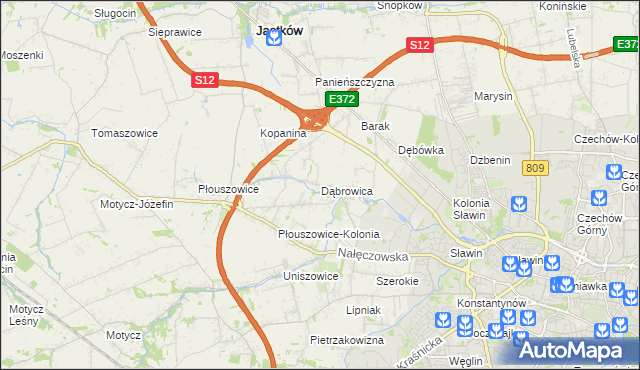 mapa Dąbrowica gmina Jastków, Dąbrowica gmina Jastków na mapie Targeo