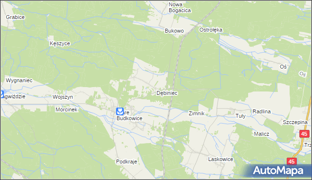 mapa Dębiniec gmina Murów, Dębiniec gmina Murów na mapie Targeo