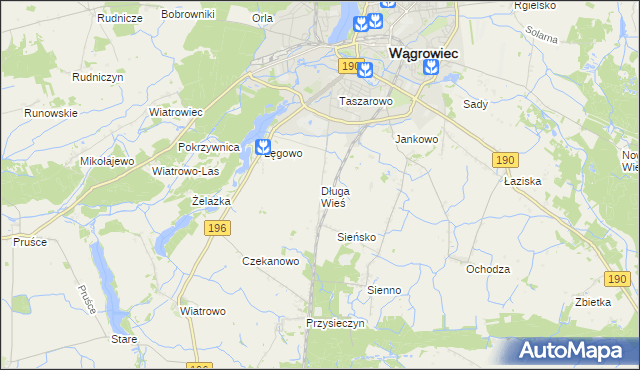 mapa Długa Wieś gmina Wągrowiec, Długa Wieś gmina Wągrowiec na mapie Targeo