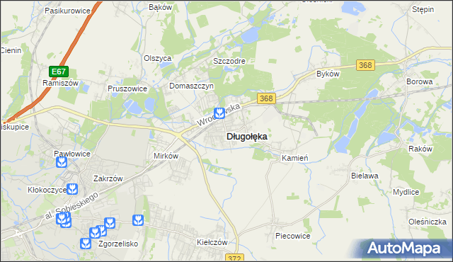 mapa Długołęka powiat wrocławski, Długołęka powiat wrocławski na mapie Targeo