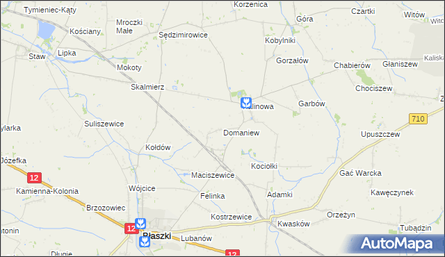 mapa Domaniew gmina Błaszki, Domaniew gmina Błaszki na mapie Targeo