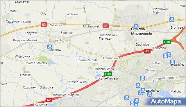 mapa Domaniewek gmina Brwinów, Domaniewek gmina Brwinów na mapie Targeo