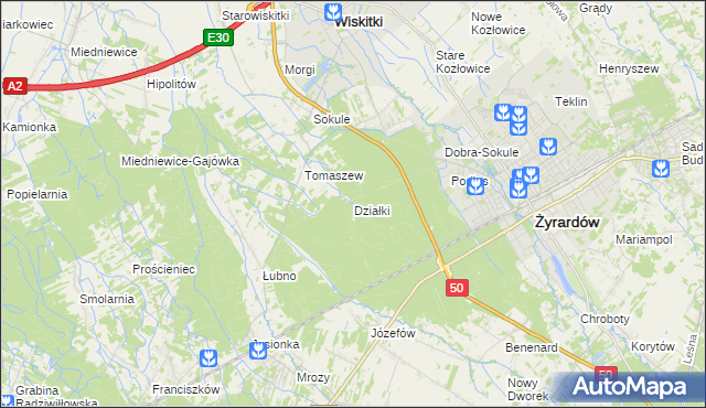 mapa Działki gmina Wiskitki, Działki gmina Wiskitki na mapie Targeo