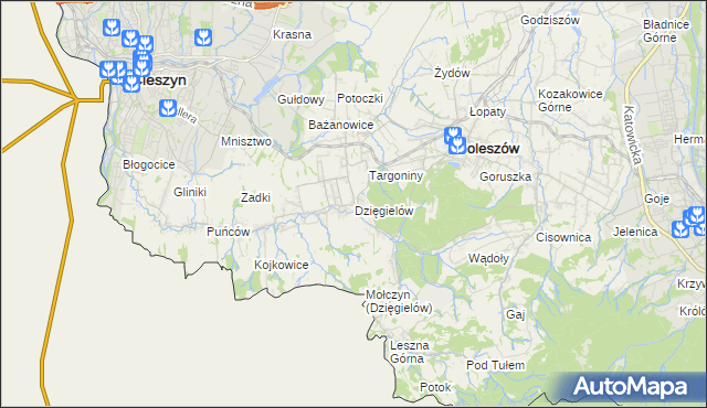 mapa Dzięgielów, Dzięgielów na mapie Targeo