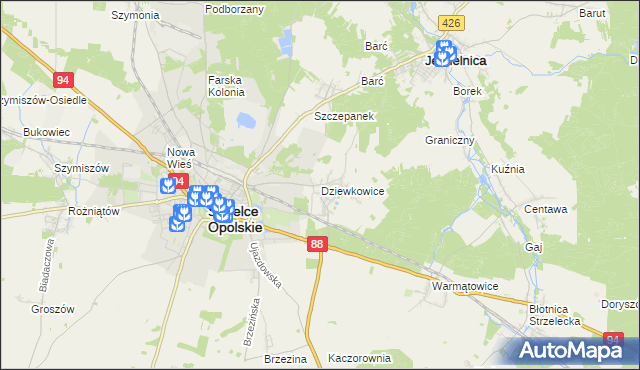 mapa Dziewkowice, Dziewkowice na mapie Targeo