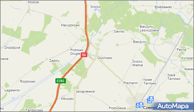 mapa Głuchowo gmina Czempiń, Głuchowo gmina Czempiń na mapie Targeo