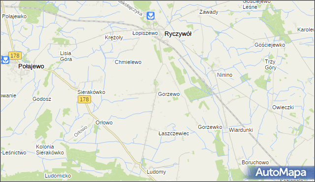 mapa Gorzewo gmina Ryczywół, Gorzewo gmina Ryczywół na mapie Targeo