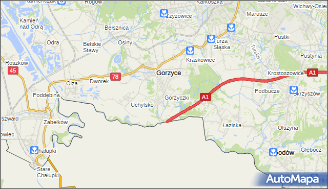 mapa Gorzyczki gmina Gorzyce, Gorzyczki gmina Gorzyce na mapie Targeo