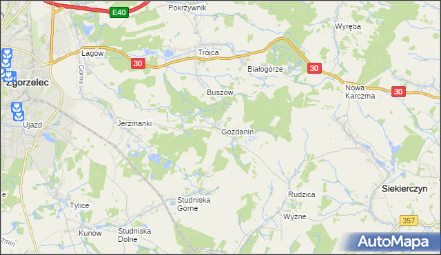 mapa Gozdanin gmina Zgorzelec, Gozdanin gmina Zgorzelec na mapie Targeo