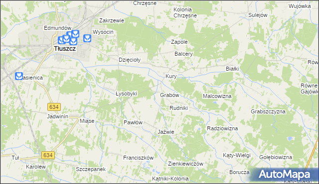 mapa Grabów gmina Tłuszcz, Grabów gmina Tłuszcz na mapie Targeo