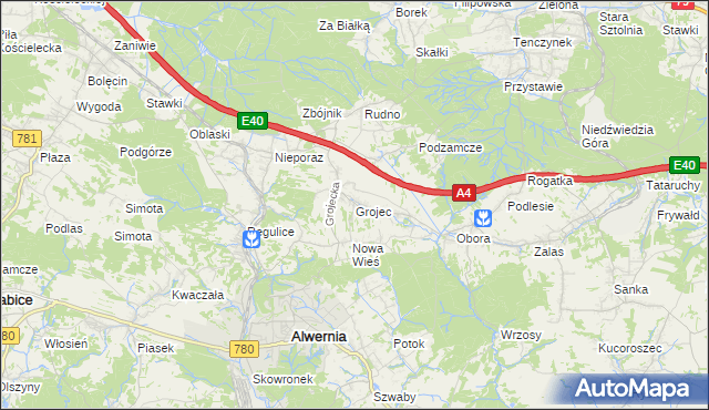 mapa Grojec gmina Alwernia, Grojec gmina Alwernia na mapie Targeo