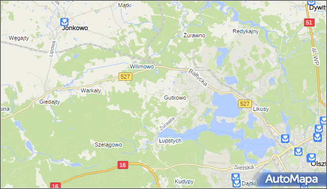 mapa Gutkowo gmina Jonkowo, Gutkowo gmina Jonkowo na mapie Targeo