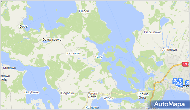 mapa Guty gmina Giżycko, Guty gmina Giżycko na mapie Targeo