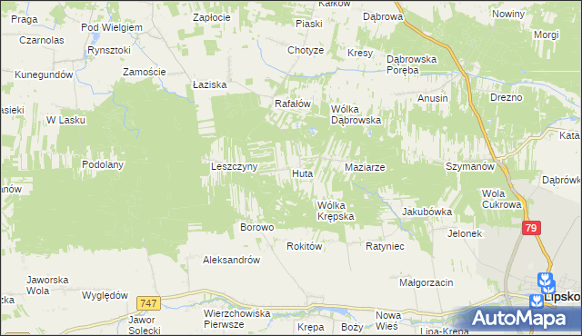 mapa Huta gmina Lipsko, Huta gmina Lipsko na mapie Targeo