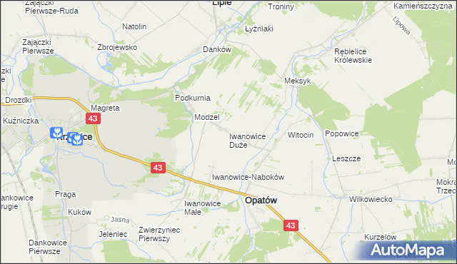 mapa Iwanowice Duże, Iwanowice Duże na mapie Targeo