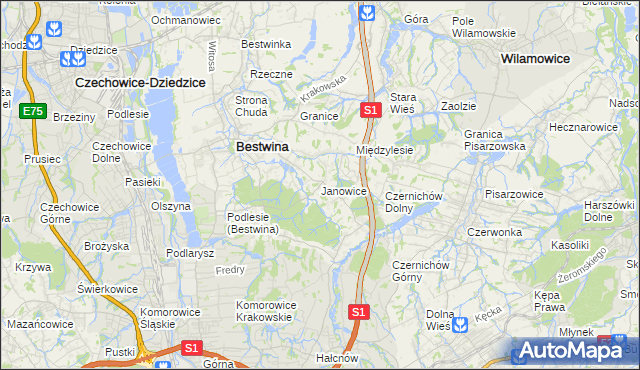 mapa Janowice gmina Bestwina, Janowice gmina Bestwina na mapie Targeo